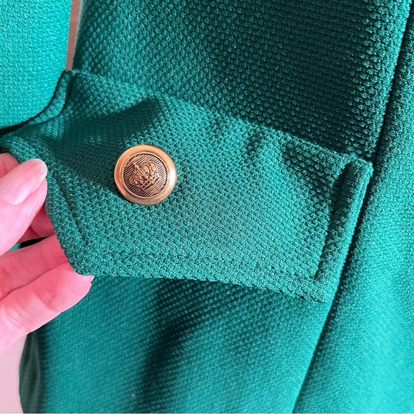 Vintage 1970 ILGWU forest green Brass buttons Wide Collar Polyester PantSuit - Picture 8 of 16